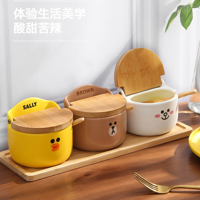 厨房用品调味罐陶瓷调料盒家用高颜值卡通调味盒盐罐