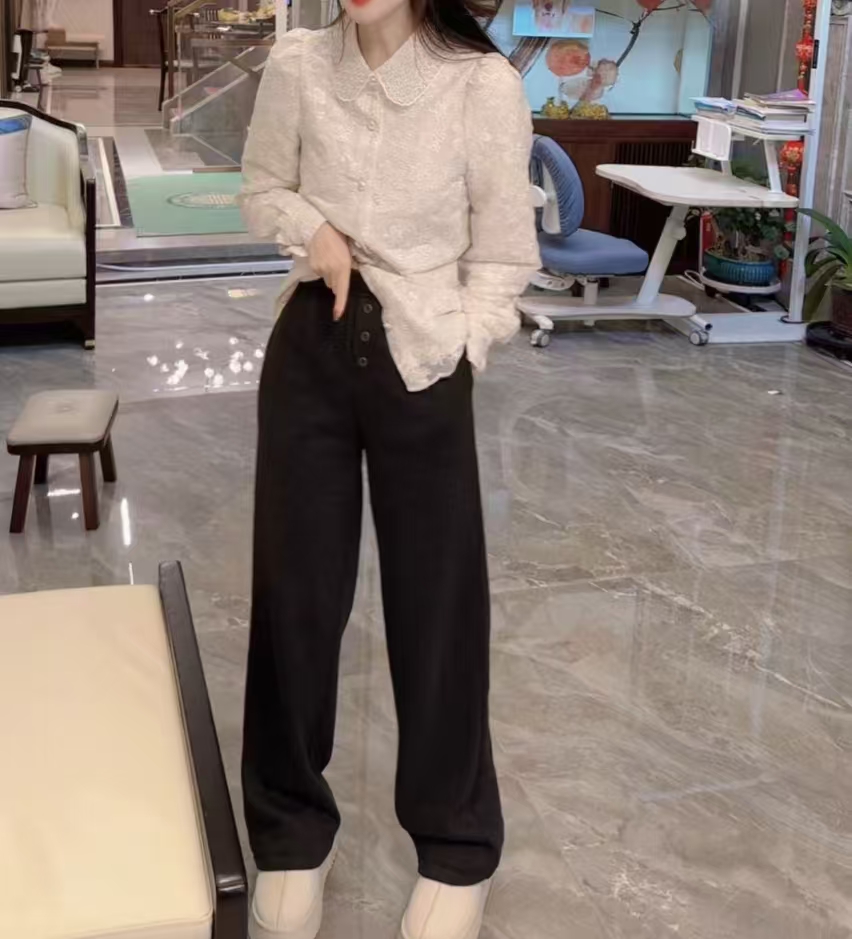 『舒适纽扣F』显瘦时尚百搭复古休闲韩版休闲裤9918