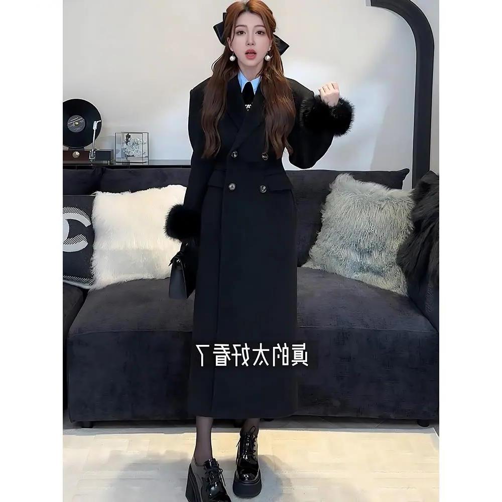 复古约双排扣呢子大衣收腰显瘦赫本毛呢小外套气质小个子时尚好看