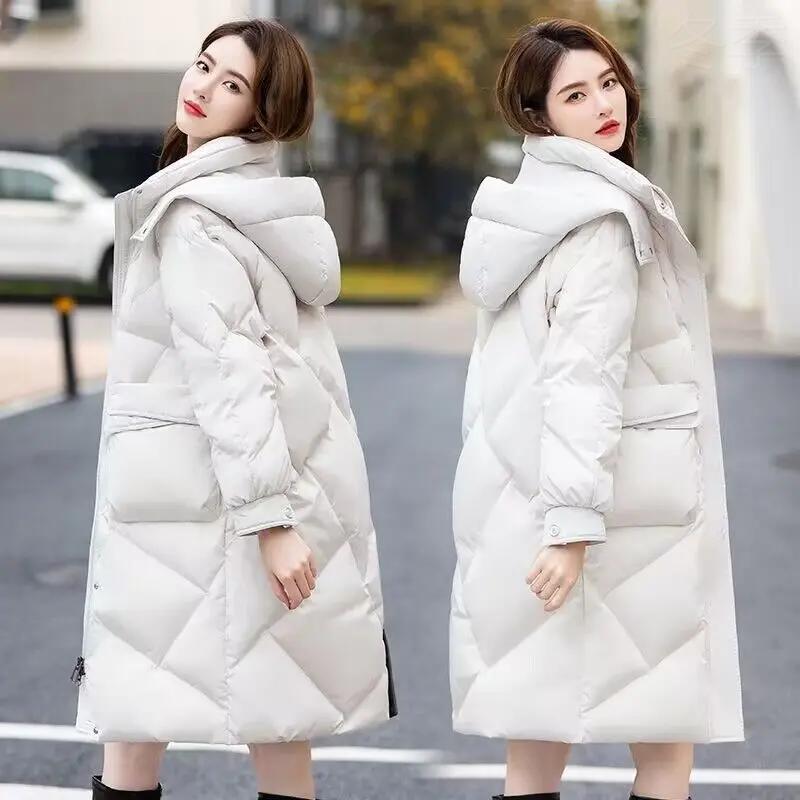 冬季长款时尚羽绒服羽绒服2023新款冬季保暖防风连帽女装百羽绒服