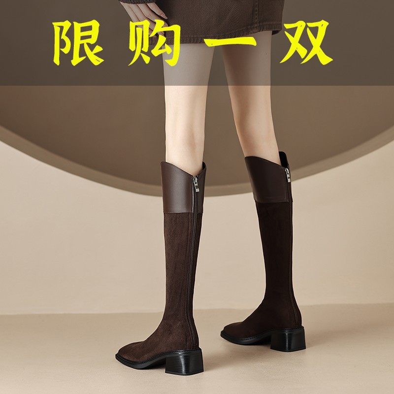 百丽纯爱瘦瘦靴弹力靴秋季大码41-43中筒长筒靴高筒骑士靴长靴