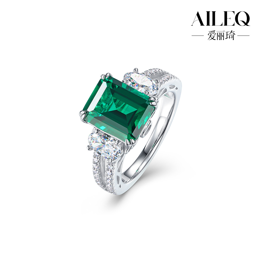 AILEQ 925银合成锆石戒指 木佐绿方糖气质轻奢时尚简约设计公主女