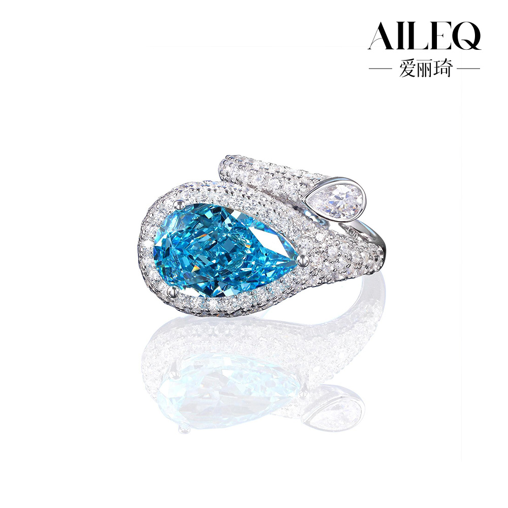 AILEQ 925银戒指 蓝水滴轻奢高级感百搭气质奢华帕拉色活口蛇时尚