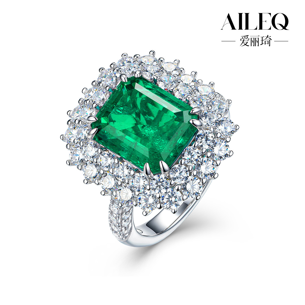 AILEQ 925银合成锆石戒指 木佐绿色宝高级精致小富婆设计奢华女款