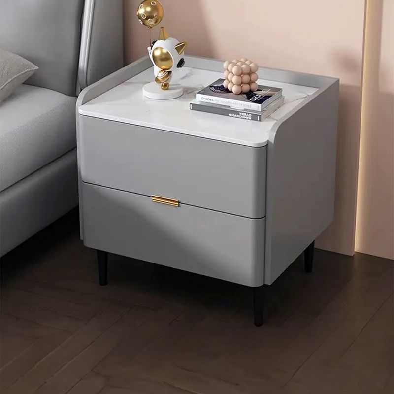 实木床头柜网红奶油风轻奢岩板皮质极简约现代卧室床边收纳储物柜