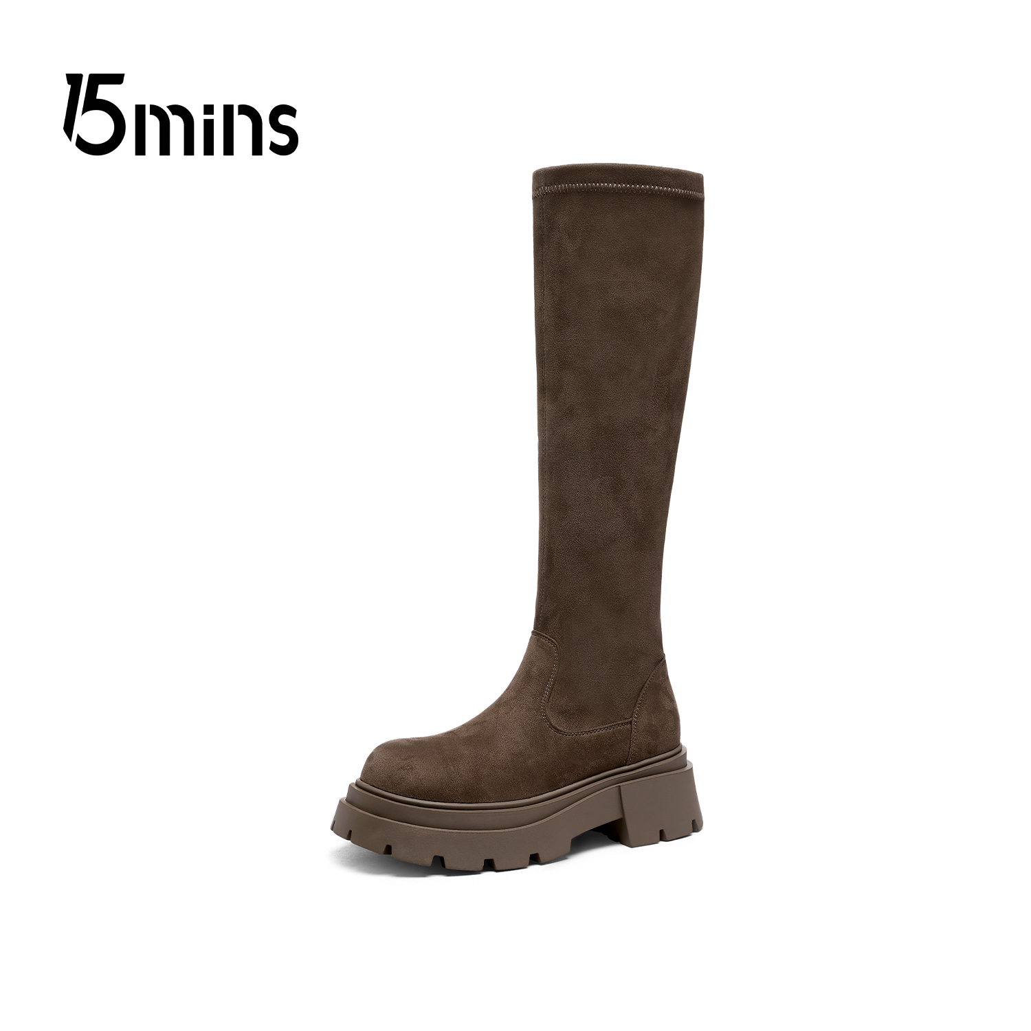 15MINS/15分钟长筒靴女2023秋冬新款时尚百搭厚底圆头过膝骑士靴