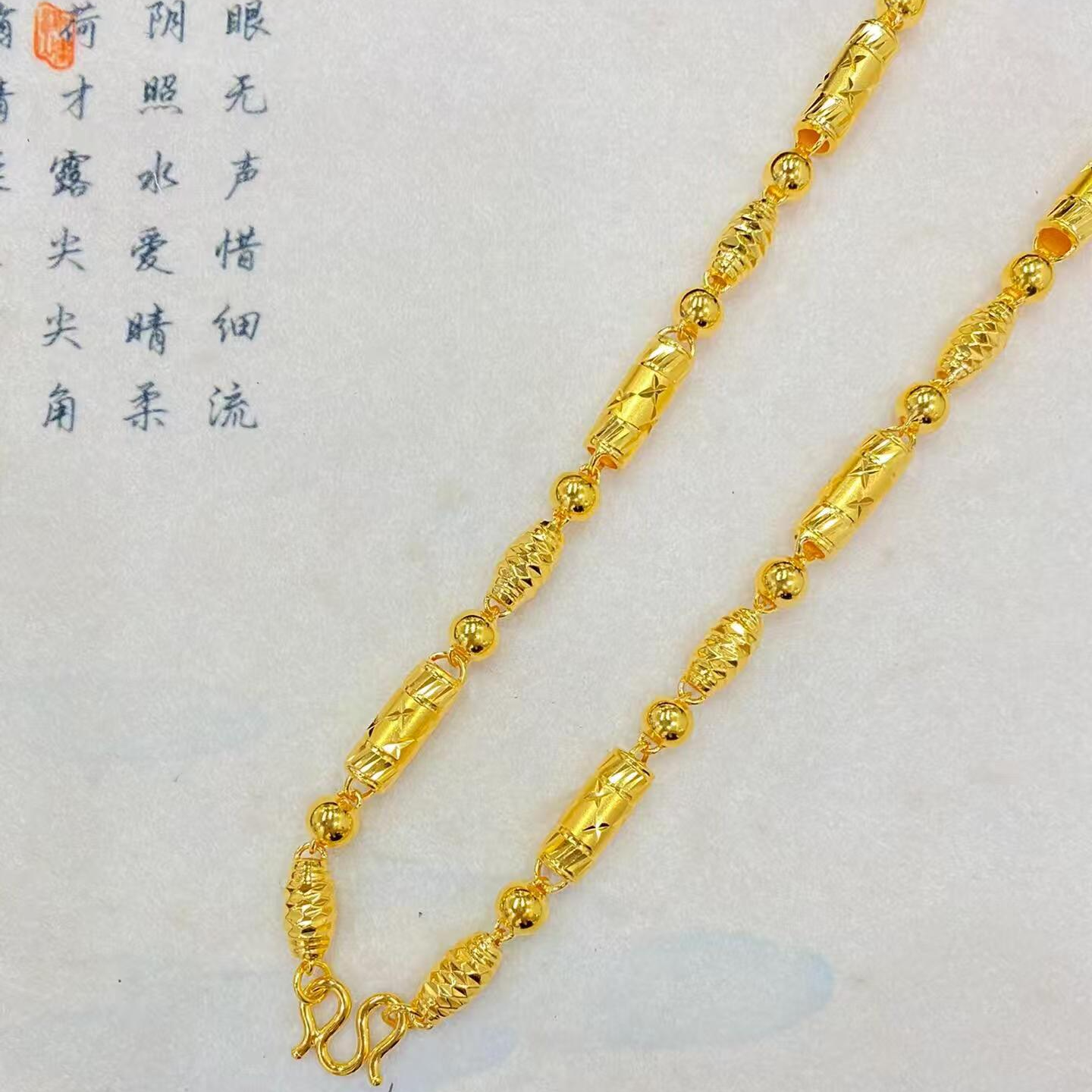 链子足银 全家福三合一竹节光洙橄榄核项链