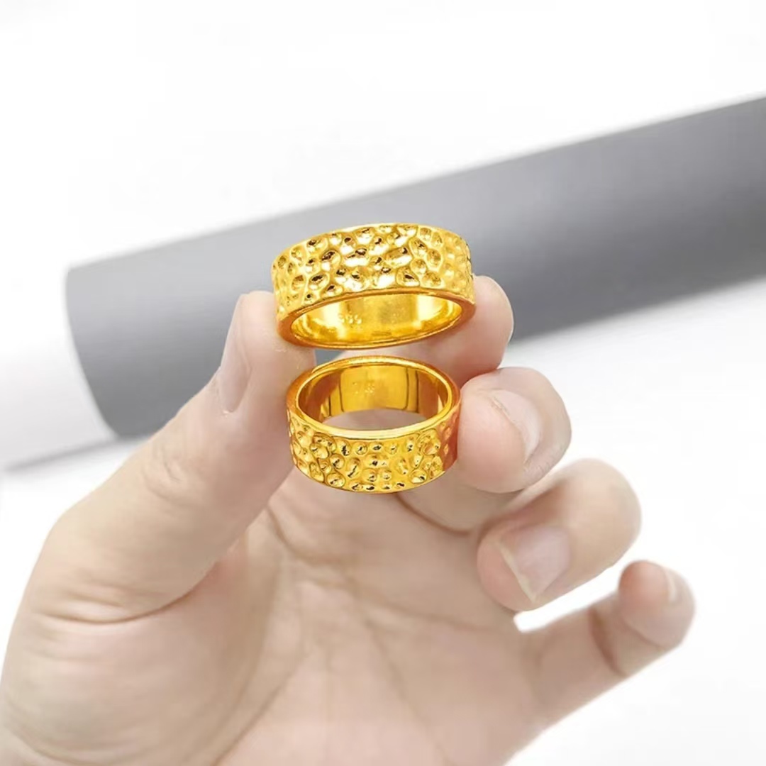 足银戒指 古法手工经典款凹凸锤纹素圈戒指