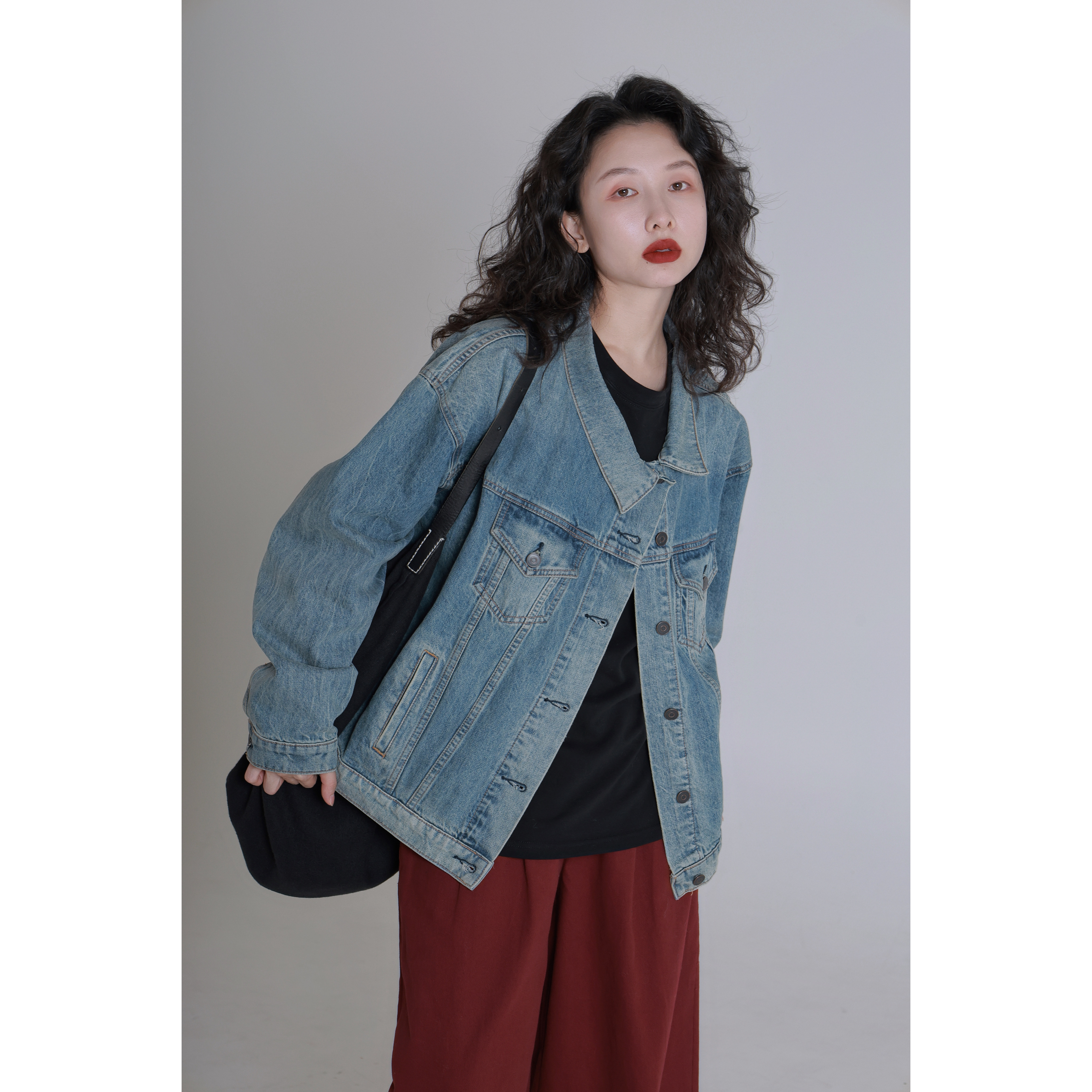 IVY YANG 复古水洗做旧牛仔外套女2024秋季宽松休闲百搭夹克上衣