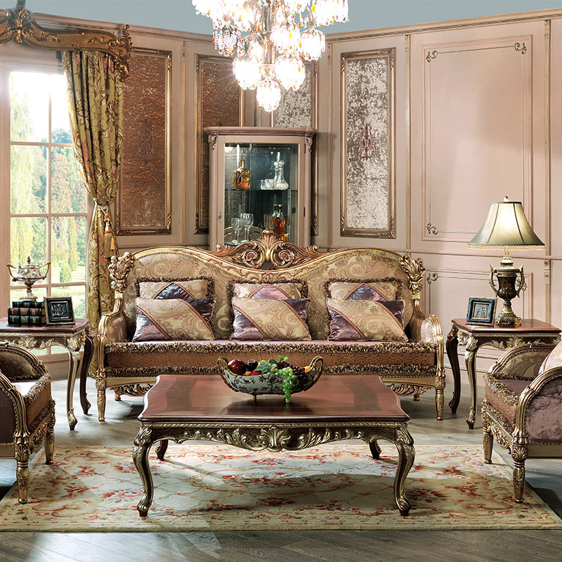 图余意式古典巴洛克风实木雕花布艺沙发别墅大户型家用组合沙发