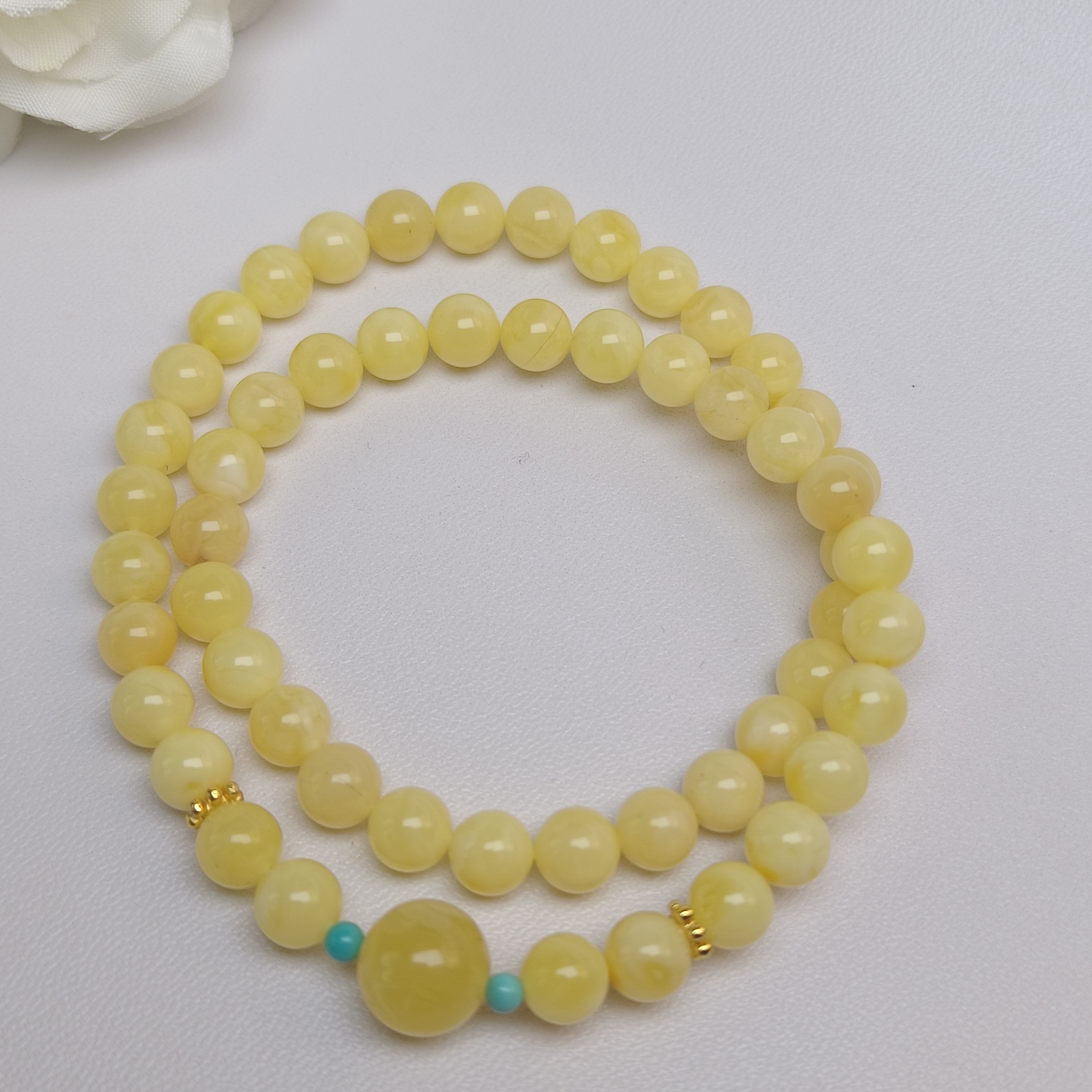 6+双圈圆珠diy手串浓蜡俄料蜜蜡配鸡油黄顶珠（天然无优化）