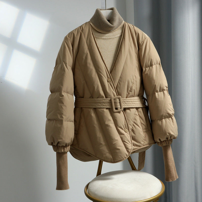 羽绒服服2023新款时尚短款领服女洋气腰带收腰小个子加厚外套爆款