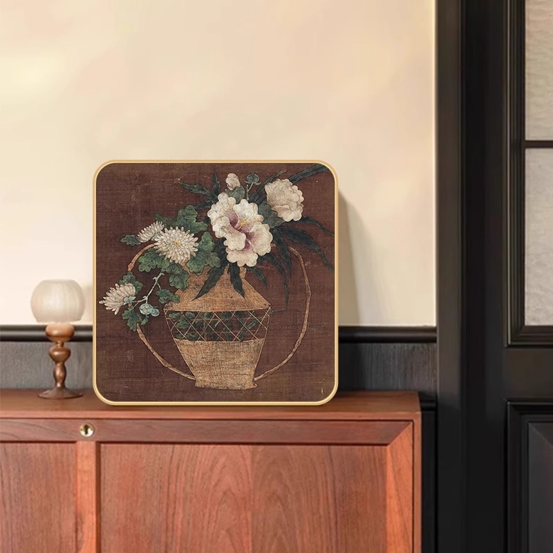 《瓶花图》中古风桌面摆件家居客厅装饰品高级感客厅中式挂画装饰画