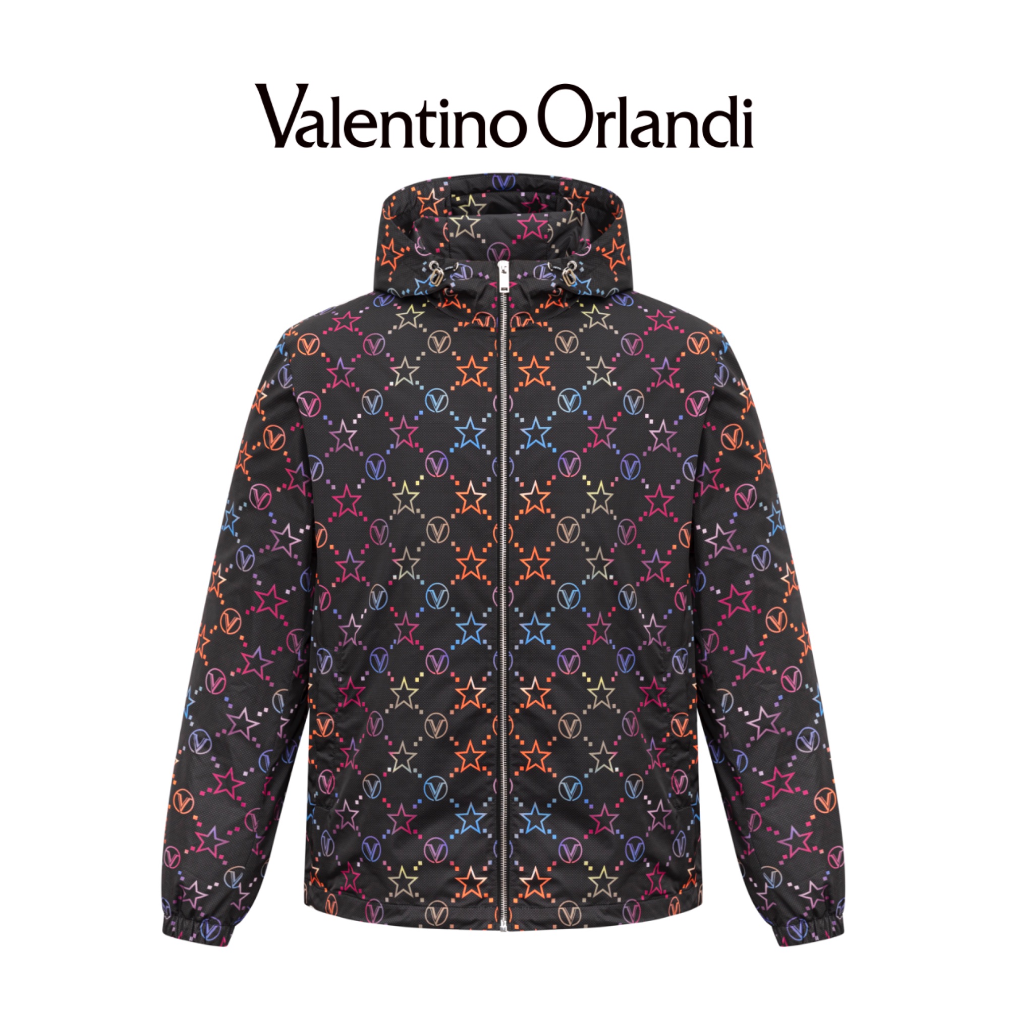 Valentino orlandi男士秋冬时尚B版老花百搭休闲潮流连帽棉服外套