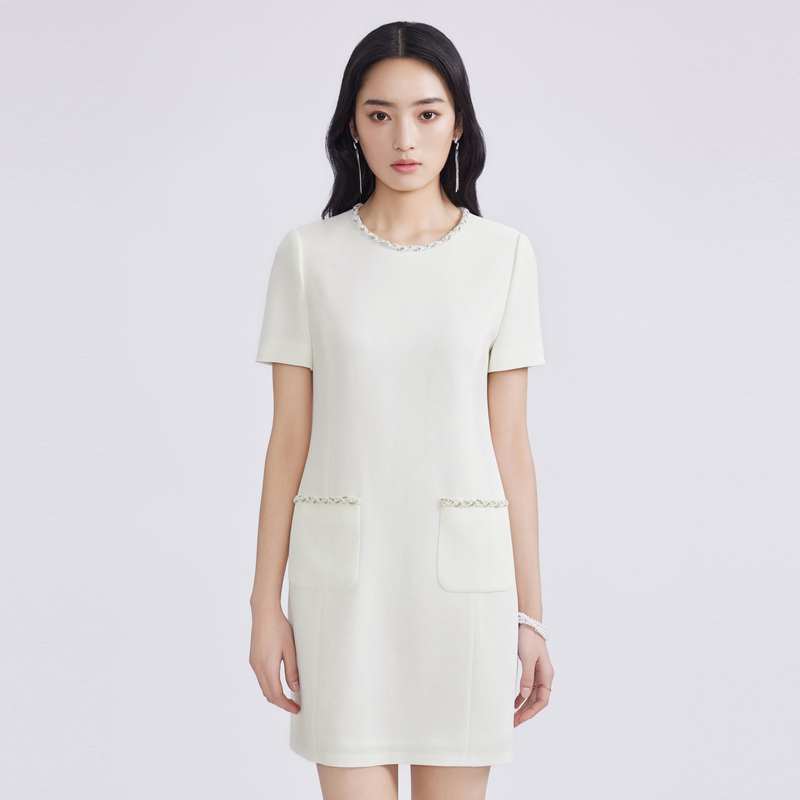 LIME/莱茵【星线好物】春夏小香风浪漫连衣裙黑色白色LDFB3AWOPK03