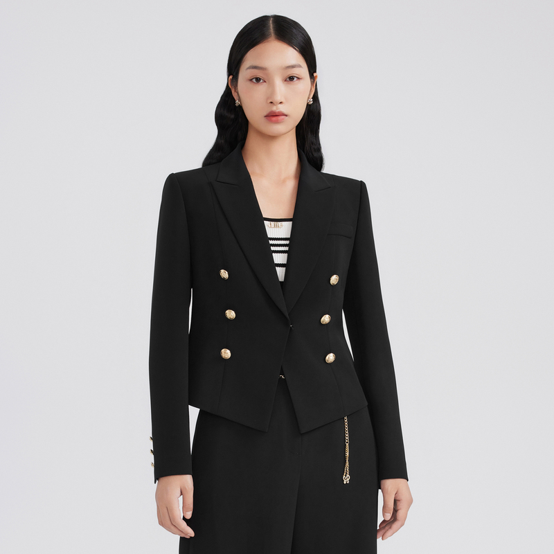 【雅然严选】【夜色幻想】春季通勤百搭梭织西服上衣黑色LMFA2BWJK301