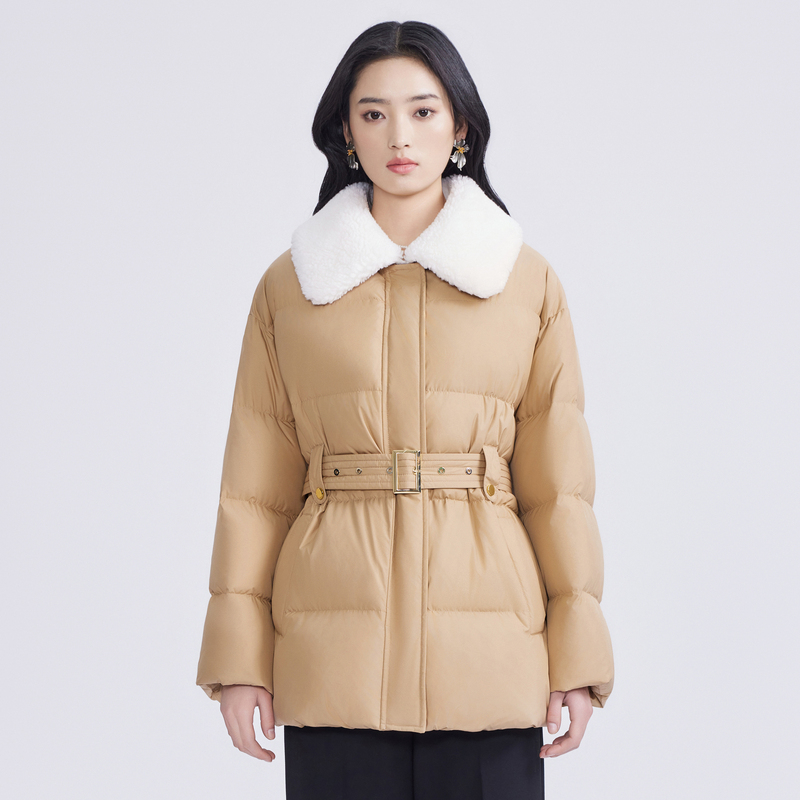 【千颂妮专享】LIME/莱茵毛绒翻领收腰羽绒服短大衣LMED9AOHCK02