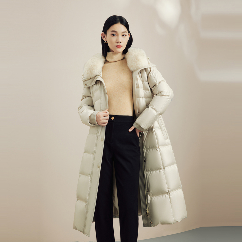 冬季商城同款高端鹅绒羽绒服长款香槟米色LMFDOAOLCK04
