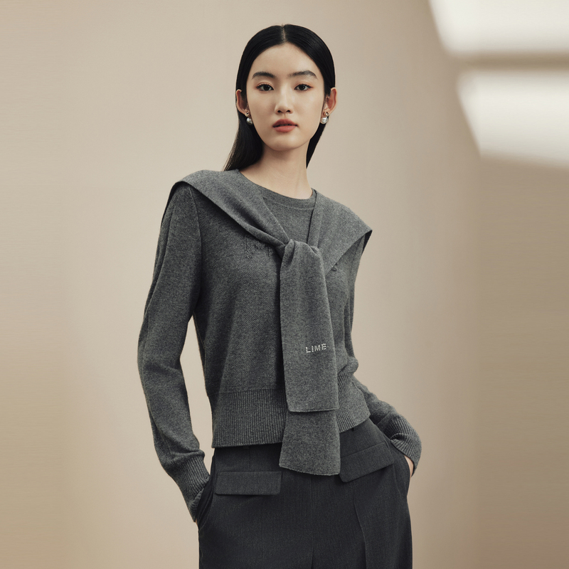 LIME/莱茵【可可专属】格雷系披肩休闲针织套头衫中灰LMFD9AKPR801