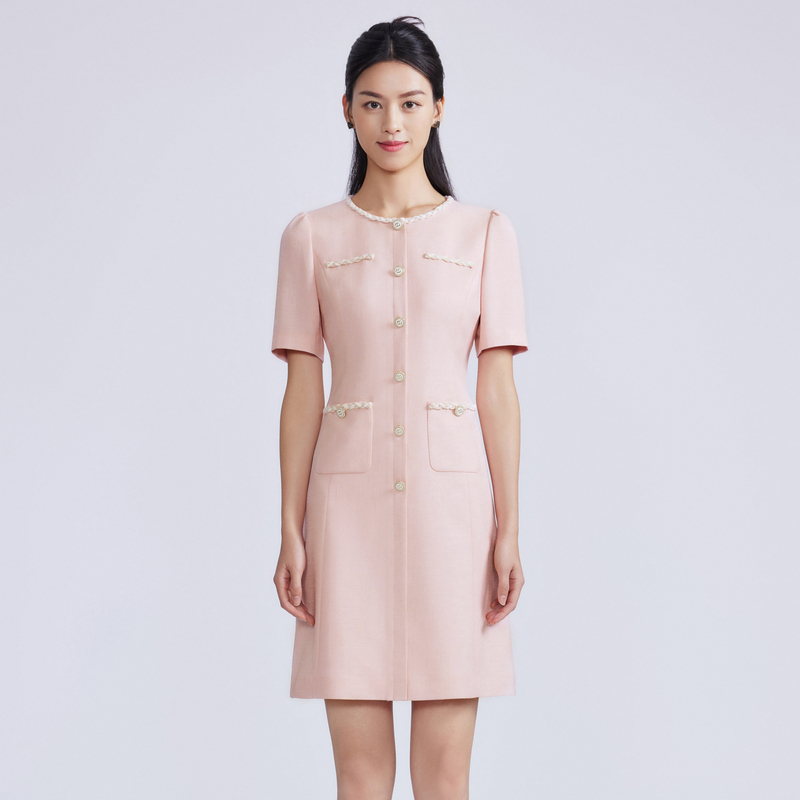 【粉丝专属】【城市多巴胺】春夏香风梭织连衣裙石盐粉色LMFB3BWOP801