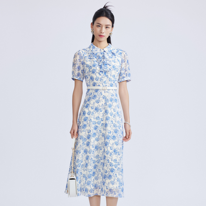 【丽公主专属】【漫游夏日】夏季法式碎花收腰连衣裙白色LMFB4AWOP810