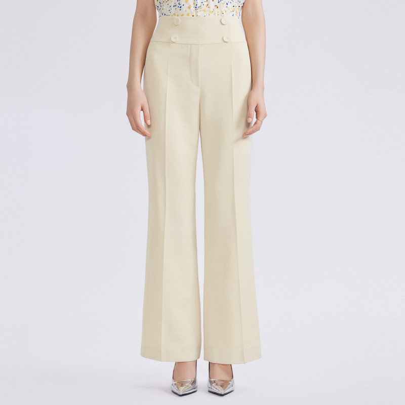 【粉丝专属】【丝·语】夏季微辣休闲高腰梭织裤子雾黄色LMFB3AWPT001