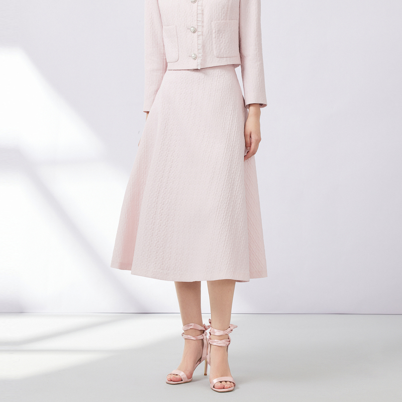 【粉丝专属】【鎏金派对】秋季优雅香风梭织半裙淡粉色LMFC7AWSK102