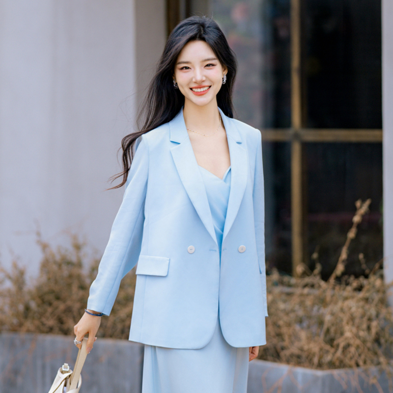 【丽公主专属】【丝·语】夏季韩版小西装梭织上衣水蓝色LMFB3AWJK602