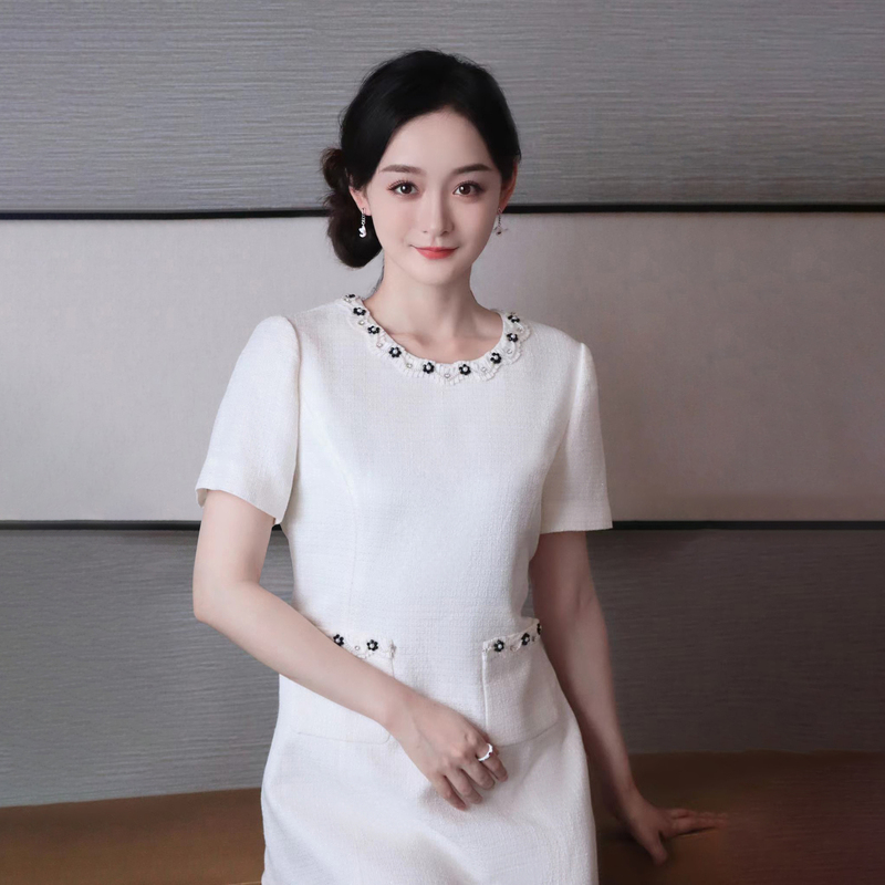 【粉丝专享】【初夏绮想】夏季香风名媛钉珠连衣裙本白色LMFB4BWOP813