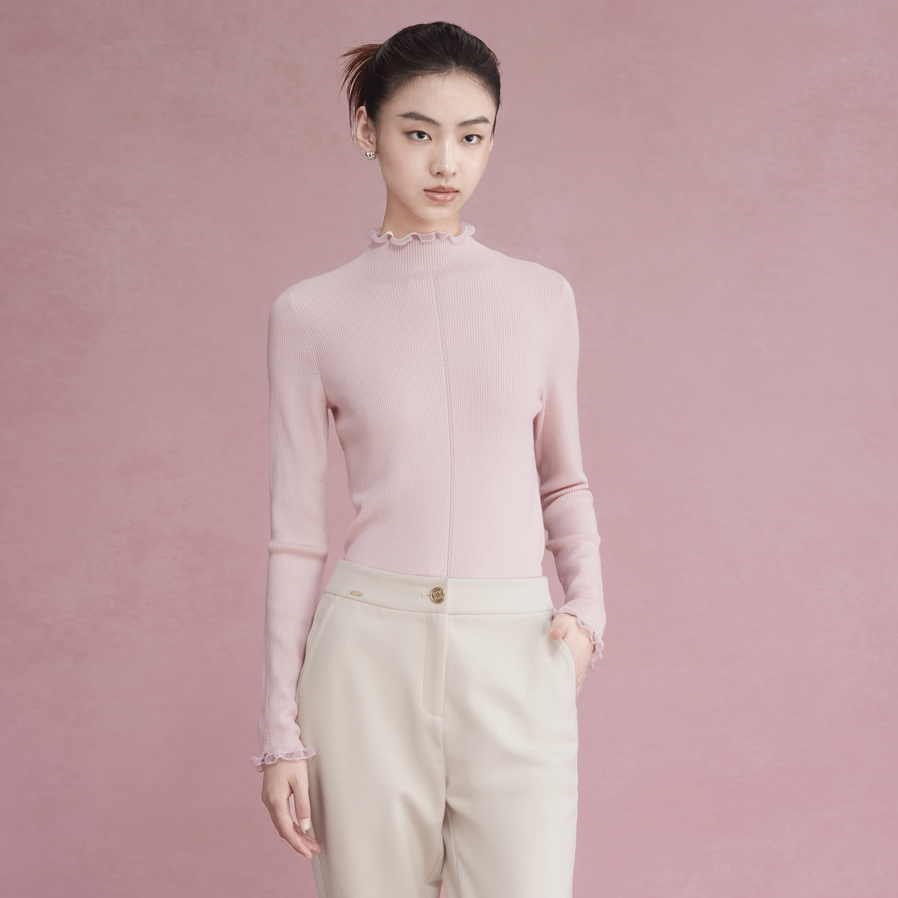 LIME/莱茵冬季优雅花边领针织套头衫LMED9AKPR001