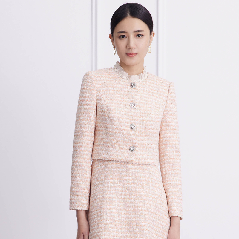 LIME/莱茵【橘味假日】早春新款圆领梭织上衣粉橙色LMEADAWJK101