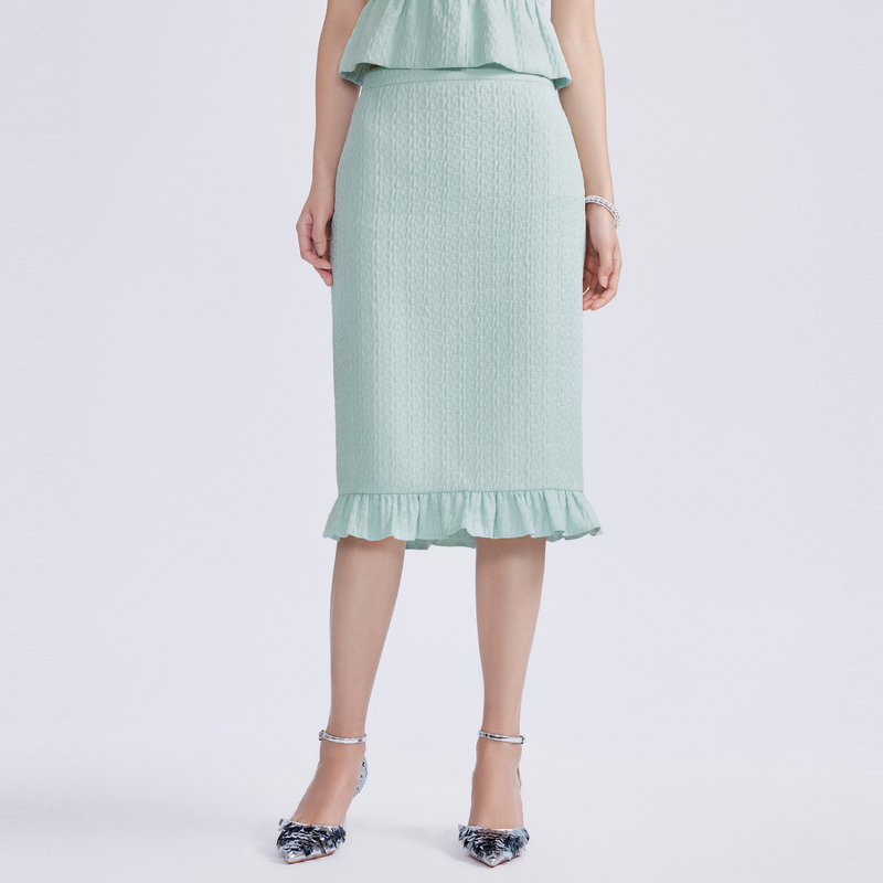 【粉丝专享】【繁花细语】夏季修身其中半裙薄荷绿色LMFB4AWSK103