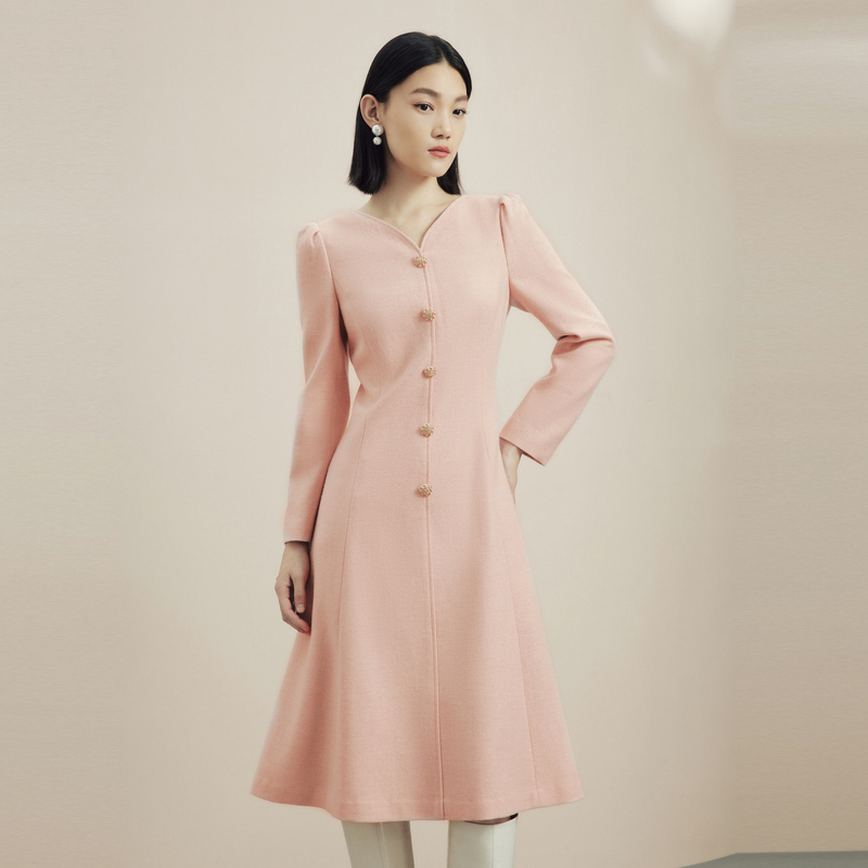 【浪漫狂想曲】秋冬细腻毛呢气质连衣裙灰粉LMFD9AWOP709