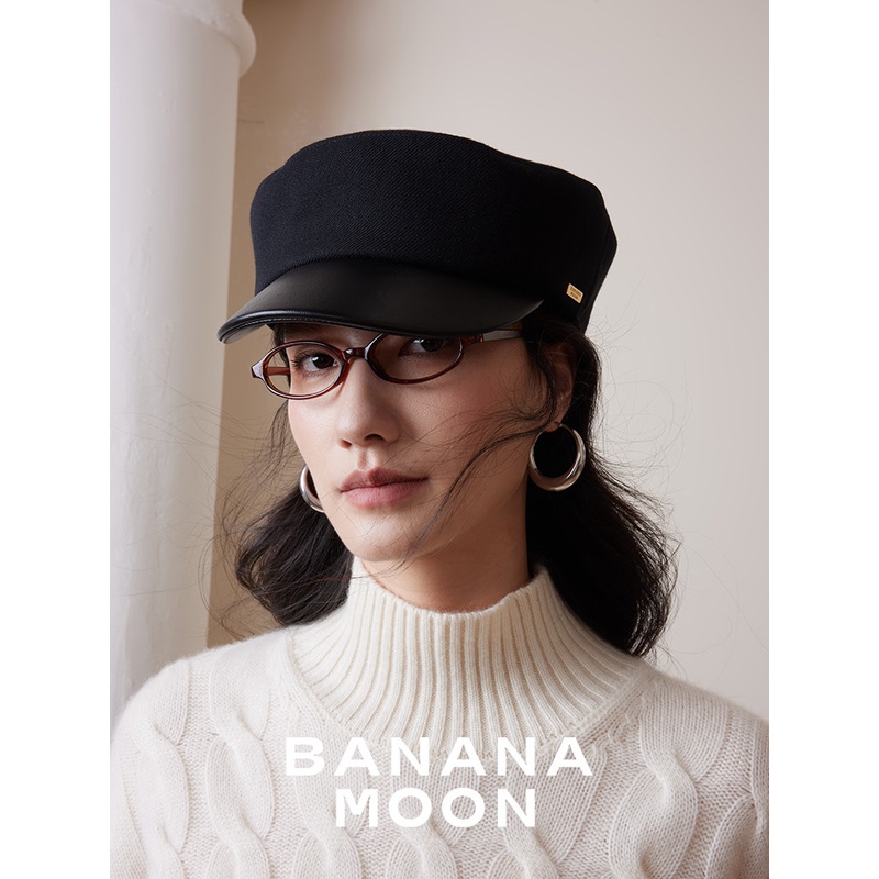 摩登酷飒_意大利面料Pr@da同源羊毛粗纺骑士帽简约大气羊皮报童帽