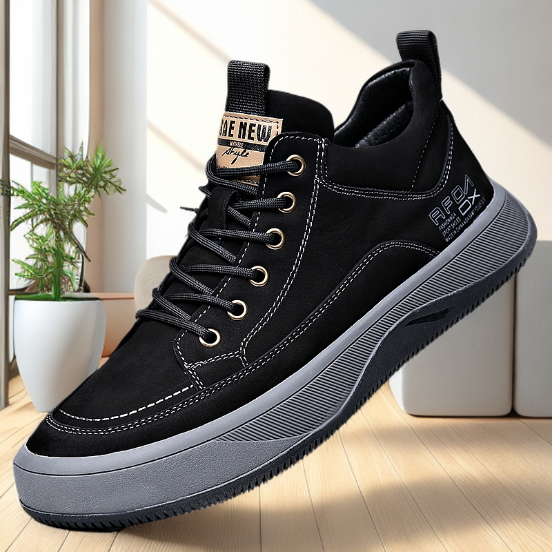 火烈鸵秋冬新款高帮牛皮男士休闲时尚百搭透气软底加绒加厚92811