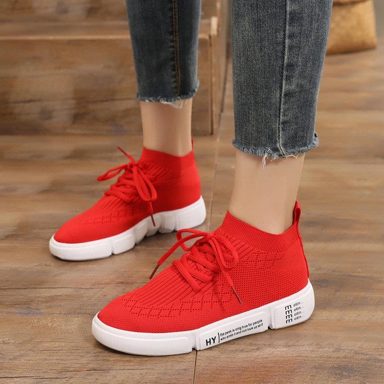2024新款飞织透气运动鞋春秋季休闲韩版显瘦女靴弹力网红袜子鞋女