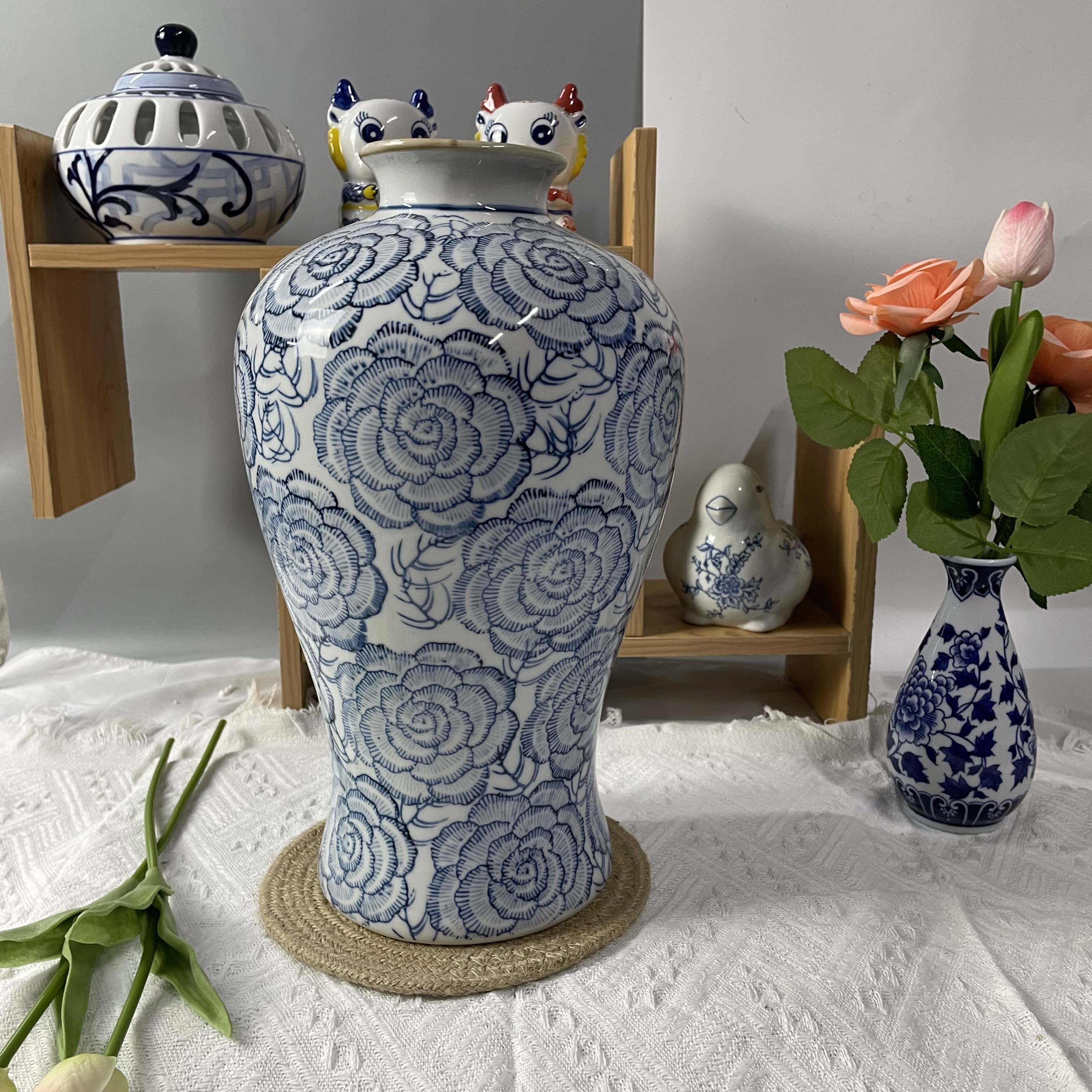 陶瓷花瓶摆件青花瓷摆件花瓶梅瓶桌面花瓶插花水培花瓶
