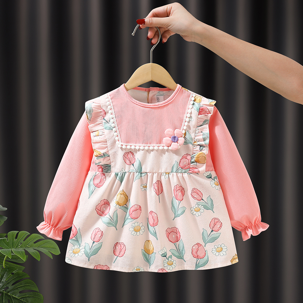 灯芯绒女宝宝罩衣儿童围裙秋冬防水防脏婴幼儿吃饭围兜护衣反穿衣