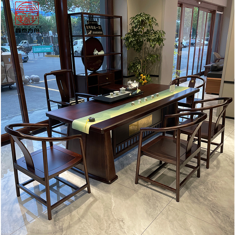 新中式檀木实木茶桌椅组合功夫泡茶台几书桌一体大板桌家具定制