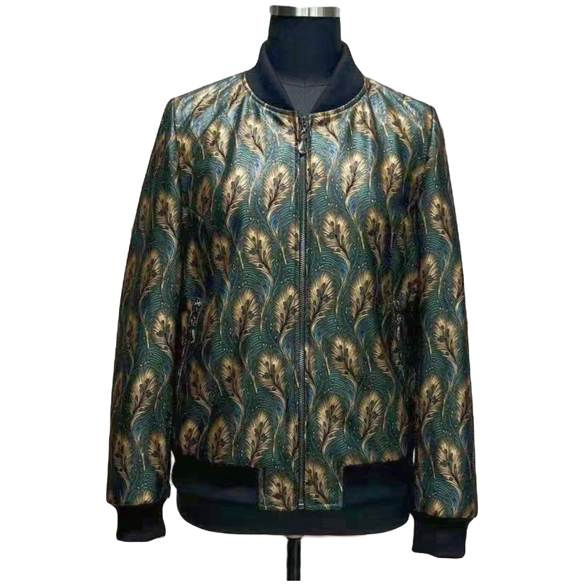 艾尼菲雨春秋新款绵羊皮印花短款休闲棒球服皮衣真皮外套A3156