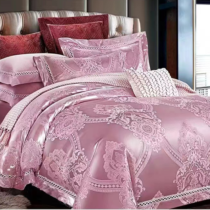 全棉贡缎提花四件套-素雅-豆沙