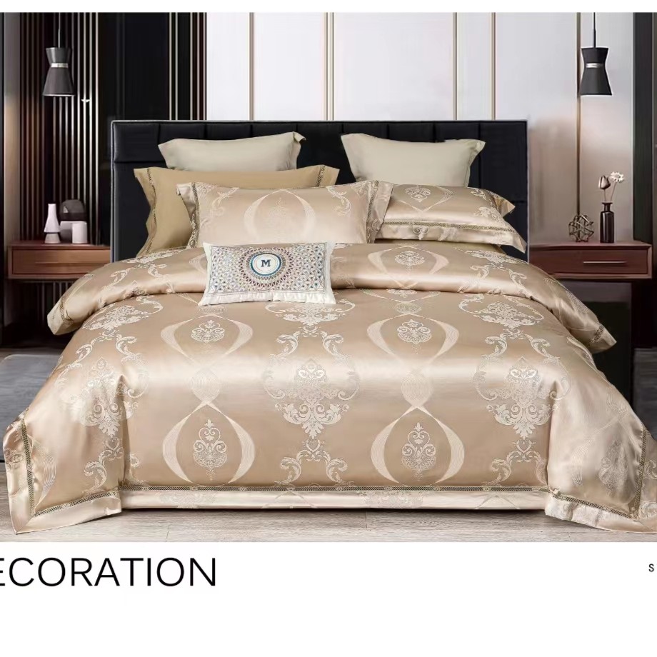 【M139】全棉轻奢提花宽边四件套-维尼城堡-香槟