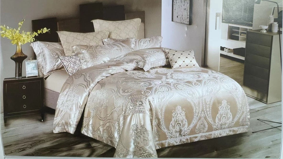 【M198】全棉贡缎提花四件套-威尼茉莉-香槟金