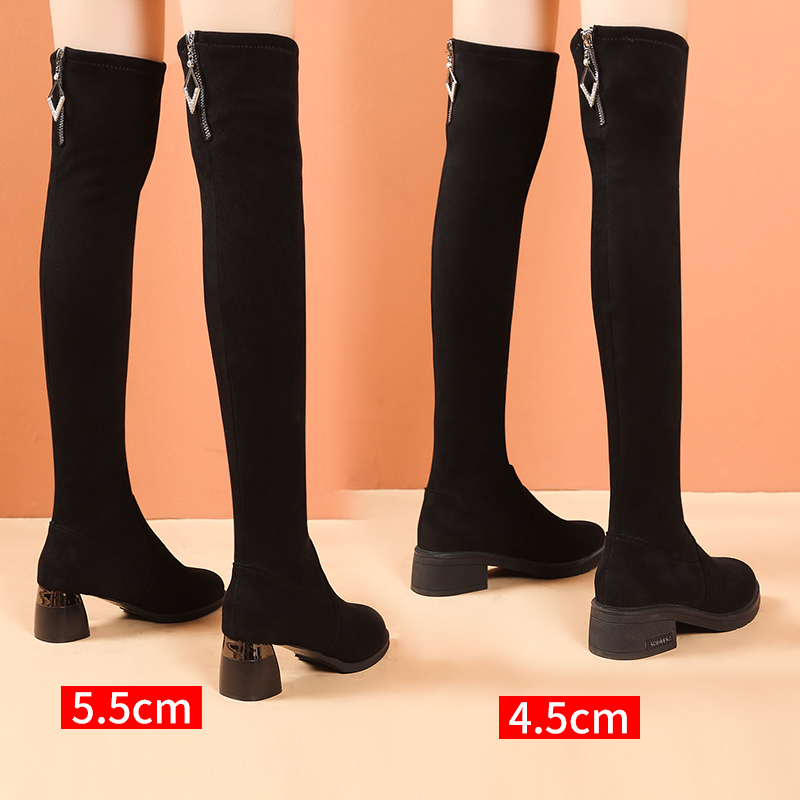 不掉筒过膝靴女2025秋冬加绒加厚显瘦百搭弹力瘦瘦靴高跟圆头长靴