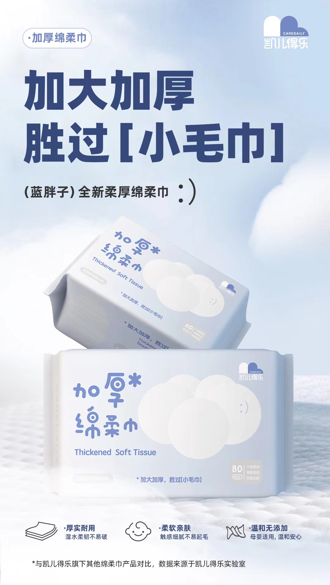 凯儿得乐绵柔巾婴幼儿纯棉加厚棉巾柔纸巾干湿两用80抽洗脸巾