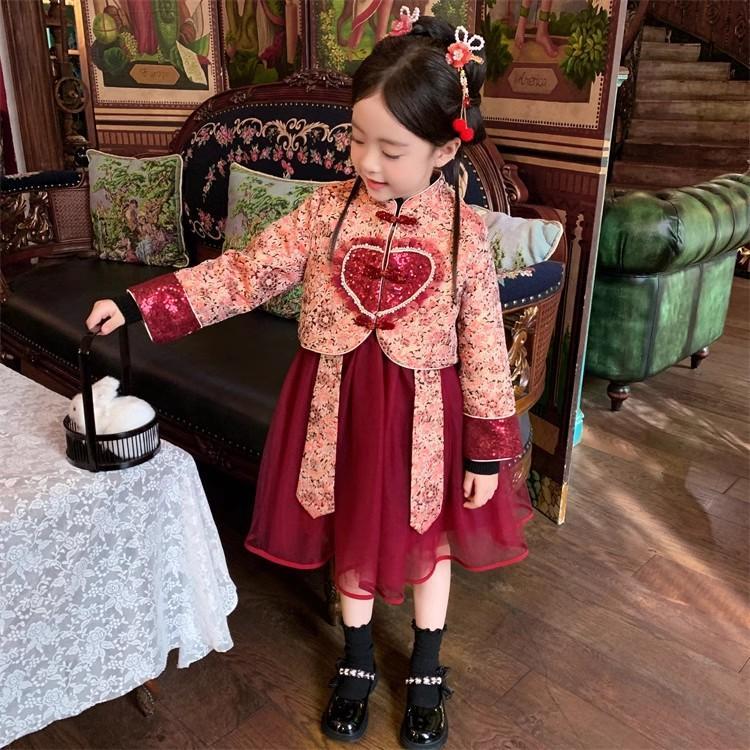 女童国风汉服套装裙儿童冬季过年服装宝宝新中式唐装拜年服中国风