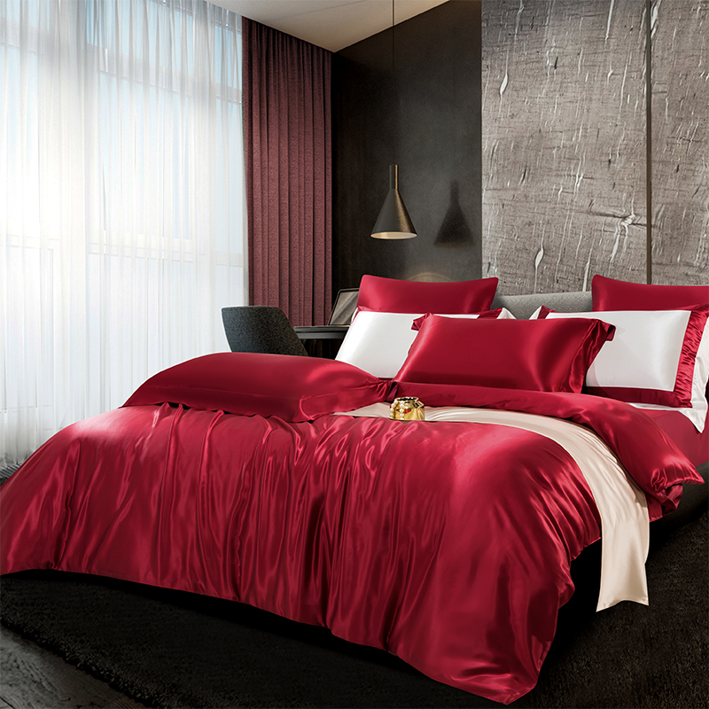 结婚真丝四件套红色裸睡丝滑天丝奢华高端婚庆重磅桑蚕丝床上用品