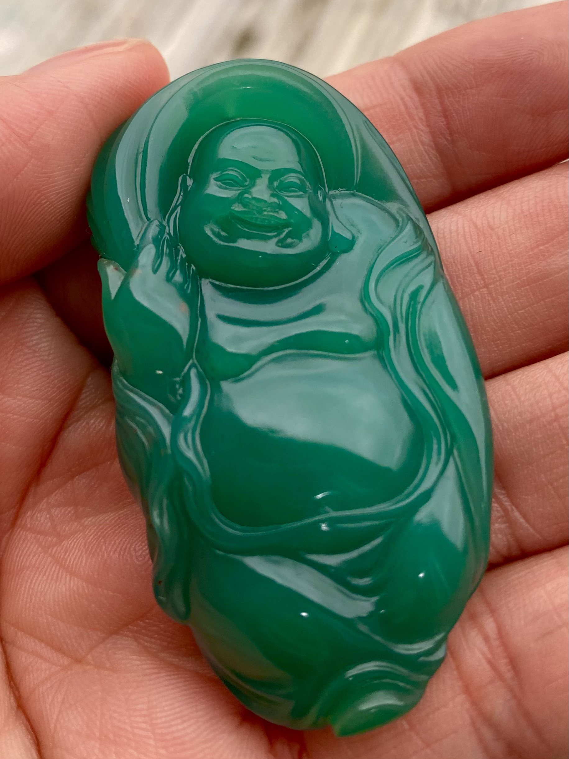 雅安绿弥勒雅玩把件挂件规格 2.9×5.6×1.4cm