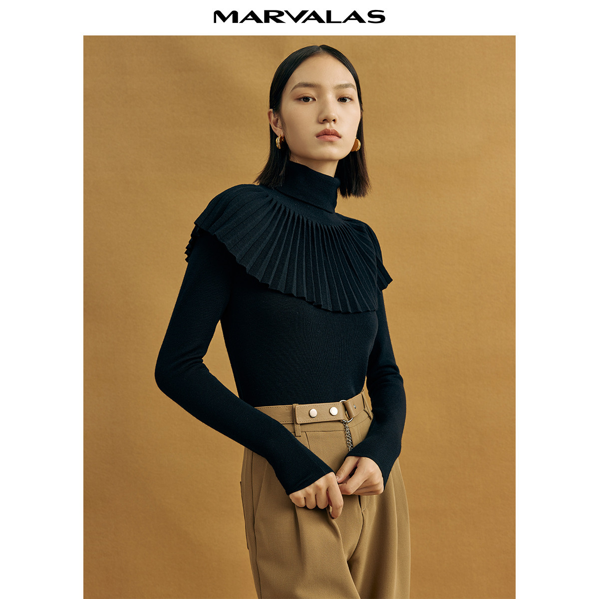 小众法式打底衫上衣女秋冬季设计感两件式披肩针织衫M730215