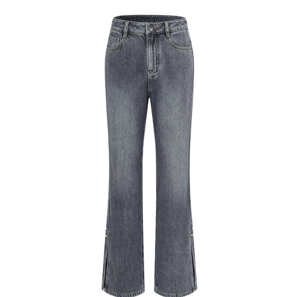 【籽言专属】时尚高腰牛仔裤显瘦设计感阔腿裤百微喇休闲裤